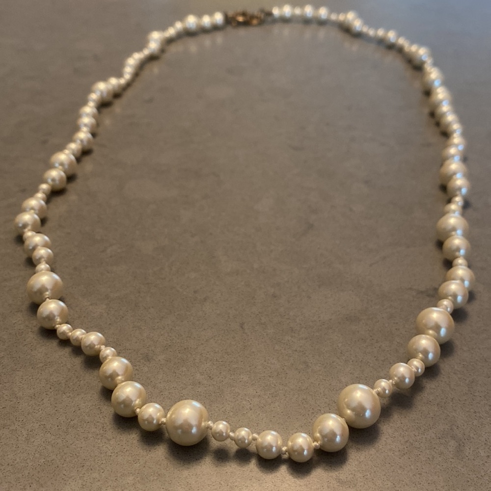 J Crew long faux pearl necklace